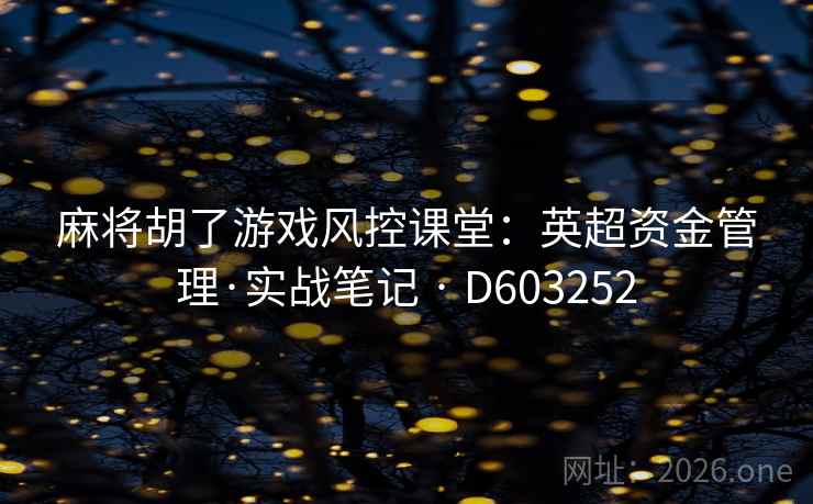 麻将胡了游戏风控课堂：英超资金管理·实战笔记 · D603252  第1张